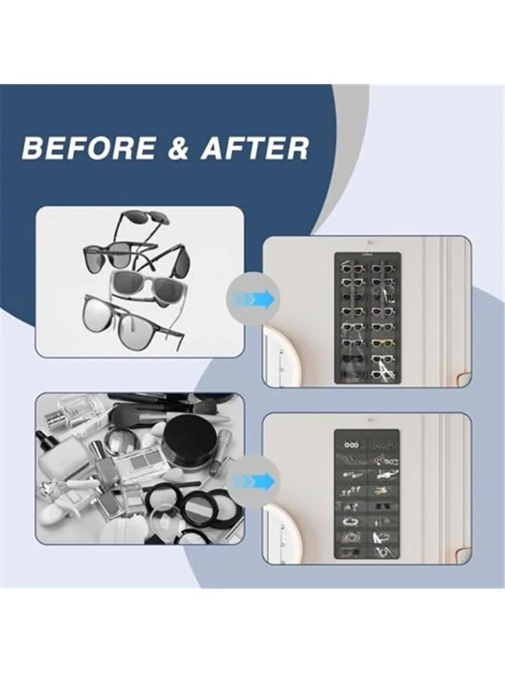 Hanging Sunglasses Organizer and Storage 32 Slots Jewelry Holder Gray